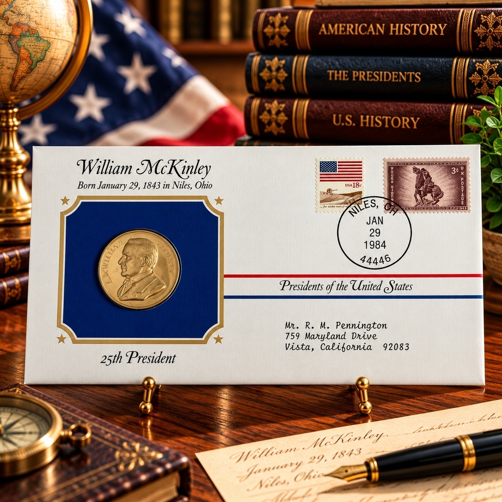 William McKinley 25th President Postal Commemorative Society Gold Medal Cover